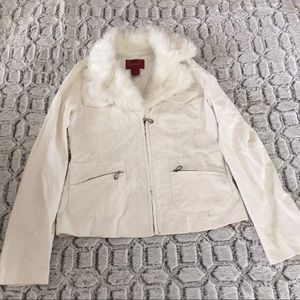 Paris Blues White Corduroy Fur Collar Jacket S